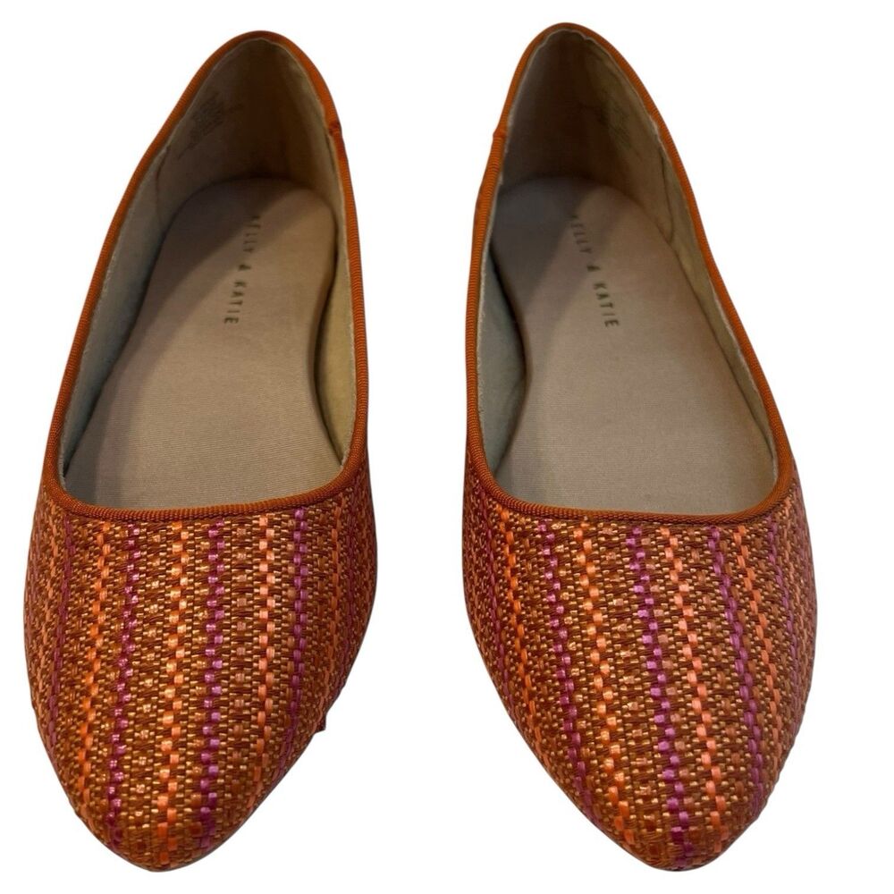 Pointed Toe Ballet Flats Size 8.5 Woven Slip On Orange Kelly & Katie Pirassa